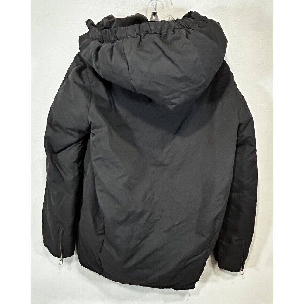 Zara Woman Full Zip Parka Down Coat Small Black Faux Fur Hooded Winter Jacket - Picture 2 of 11